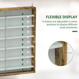 Homcom 7-Tier Wall Display Cabinet W/ Shelves Glass Doors, Rustic Brown - thumbnail 4