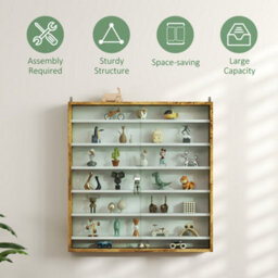 Homcom 7-Tier Wall Display Cabinet W/ Shelves Glass Doors, Rustic Brown - thumbnail 6