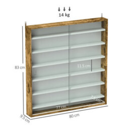 Homcom 7-Tier Wall Display Cabinet W/ Shelves Glass Doors, Rustic Brown - thumbnail 3