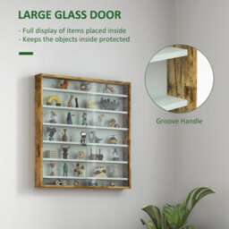 Homcom 7-Tier Wall Display Cabinet W/ Shelves Glass Doors, Rustic Brown - thumbnail 5