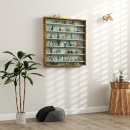 Homcom 7-Tier Wall Display Cabinet W/ Shelves Glass Doors, Rustic Brown - thumbnail 1
