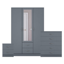 Lassic Vida Designs Riano 3 Piece Bedroom Set (2 Drawer Bedside Chest, 5 Drawer Chest, 3 Door 2 Drawer Mirrored Wardrobe), Grey - thumbnail 8