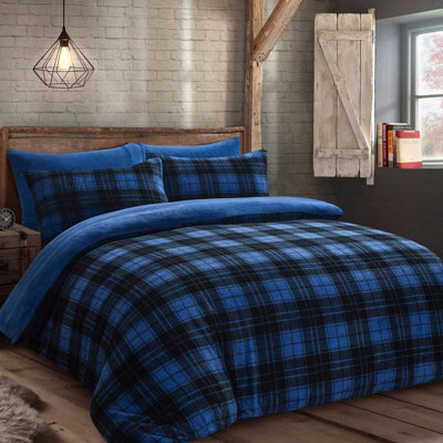 Velosso Teddy Fleece Duvet Cover & Pillowcase Set, Cosy Winter Bedding, Button Enclosure, Machine Washable Bedroom Decor - Blue