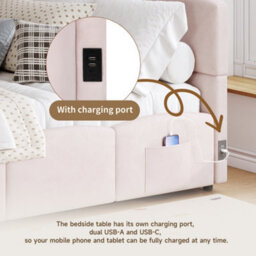 Matteo Pink Velvet Single Daybed With Hydraulic Storage & Usb Charging - 90X190Cm, Ideal For Kids & Guests - thumbnail 6