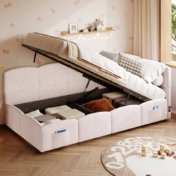 Matteo Pink Velvet Single Daybed With Hydraulic Storage & Usb Charging - 90X190Cm, Ideal For Kids & Guests - thumbnail 3