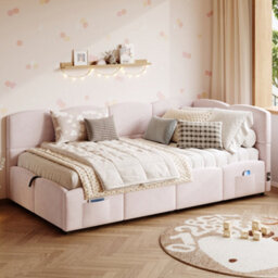 Matteo Pink Velvet Single Daybed With Hydraulic Storage & Usb Charging - 90X190Cm, Ideal For Kids & Guests - thumbnail 4