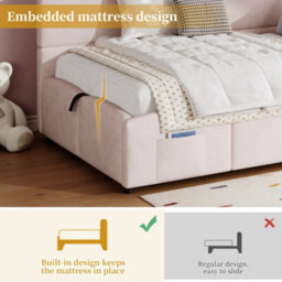 Matteo Pink Velvet Single Daybed With Hydraulic Storage & Usb Charging - 90X190Cm, Ideal For Kids & Guests - thumbnail 9