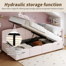 Matteo Pink Velvet Single Daybed With Hydraulic Storage & Usb Charging - 90X190Cm, Ideal For Kids & Guests - thumbnail 7