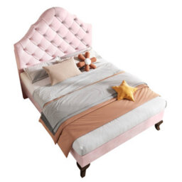 Matteo Adjustable Velvet Upholstered Single Bed 90X190 With Slatted Frame And Headboard, Pink - thumbnail 6