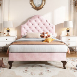 Matteo Adjustable Velvet Upholstered Single Bed 90X190 With Slatted Frame And Headboard, Pink - thumbnail 3