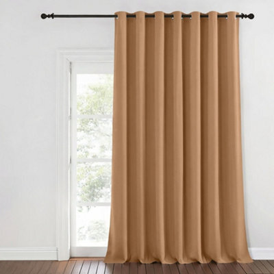 Aspire Homeware Plain Room Darkening Blackout Eyelet Door Curtain Single Panel Beige (W) 168Cm X (D)213Cm With Tie Back - image 1