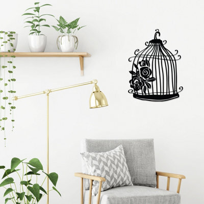 Decortie Modern Metal Wall Art Cage Home Ornament Decorative Minimalist Design Hanging Wall Sculpture, Black - image 1