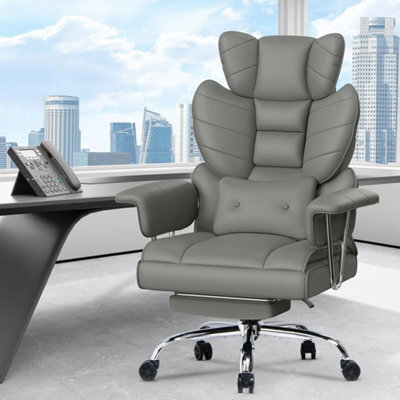 Grey Pu Recliner Executive Office Chair Computer Swivel Chair For Home With Footrest - image 1