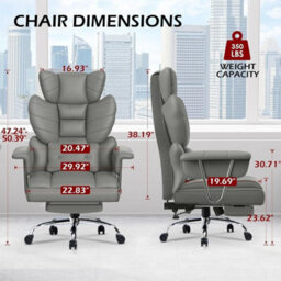Grey Pu Recliner Executive Office Chair Computer Swivel Chair For Home With Footrest - thumbnail 2