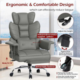 Grey Pu Recliner Executive Office Chair Computer Swivel Chair For Home With Footrest - thumbnail 3