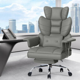 Grey Pu Recliner Executive Office Chair Computer Swivel Chair For Home With Footrest - thumbnail 4