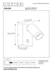 Lucide Taylor Outdoor Wall Mounted Spotlight With Pir Sensor White - thumbnail 6