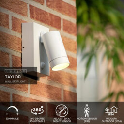 Lucide Taylor Outdoor Wall Mounted Spotlight With Pir Sensor White - thumbnail 2