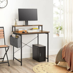 Computer Desk, Writing Study Desk With Monitor Stand, Fabric Storage Bag, X-Bars, Adjustable Feet, 80 X 55 X 90 Cm