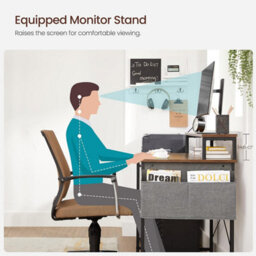Songmics Computer Desk, Writing Study Desk With Monitor Stand, Fabric Storage Bag, X-Bars, Adjustable Feet, 80 X 55 X 90 Cm - thumbnail 6
