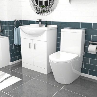 Nes Home 650mm Freestanding Basin Vanity Unit & Rimless Close Coupled Toilet - image 1