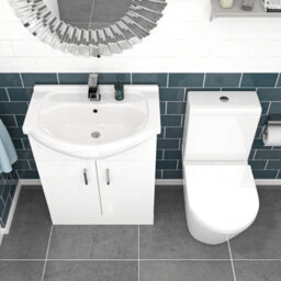 Nes Home 650mm Freestanding Basin Vanity Unit & Rimless Close Coupled Toilet - thumbnail 3