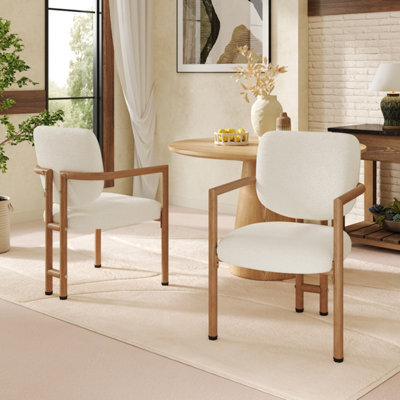 Bouclé Dining Chairs With Metal Legs, Natural Wood Colour, Set Of 2 - image 1