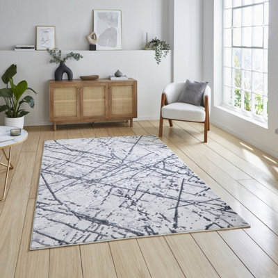 Silver Abstract Modern Easy To Clean Rug For Living Room Bedroom & Dining Room-80Cm X 150Cm - image 1