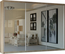 Sliding Wardrobes 4 u LTD Double Mirror Sliding Door Wardrobe Sleek Design Comes In Width 90/100/120/150/180/203/250Cm(Oak W250Cm X H217Cm) - thumbnail 2
