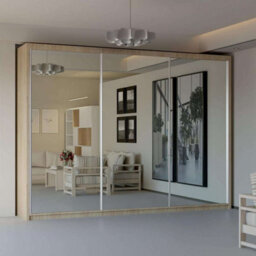 Sliding Wardrobes 4 u LTD Double Mirror Sliding Door Wardrobe Sleek Design Comes In Width 90/100/120/150/180/203/250Cm(Oak W250Cm X H217Cm) - thumbnail 1