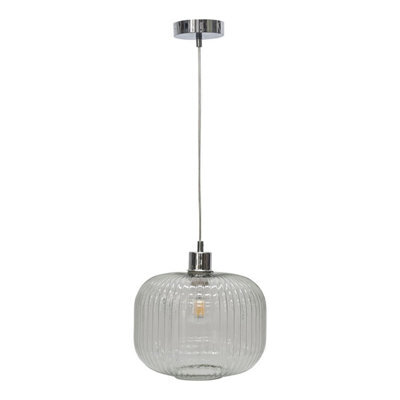 First Choice Lighting Batley Large - Clear Ribbed Glass With Chrome Pendant Fitting - image 1