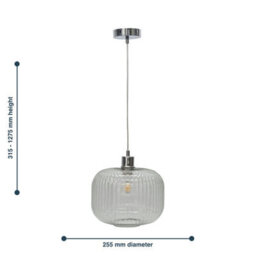 First Choice Lighting Batley Large - Clear Ribbed Glass With Chrome Pendant Fitting - thumbnail 8