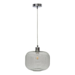 First Choice Lighting Batley Large - Clear Ribbed Glass With Chrome Pendant Fitting - thumbnail 1