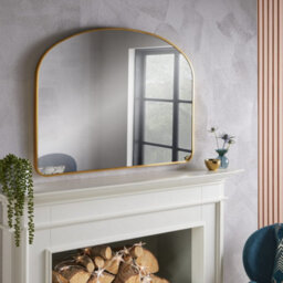 The Online Mirror Shop Overmantle Mirror Liberty Arched Shape With Brushed Gold Metal Frame- H 89Cm X W 116Cm For Hanging Above A Fireplace