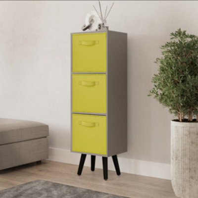Urbn-Living Urbnliving 80Cm Height 3 Tier Grey Wooden Storage Bookcase Scandinavian Style Black Legs With Yellow Inserts - image 1
