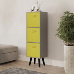 Urbn-Living Urbnliving 80Cm Height 3 Tier Grey Wooden Storage Bookcase Scandinavian Style Black Legs With Yellow Inserts - thumbnail 1