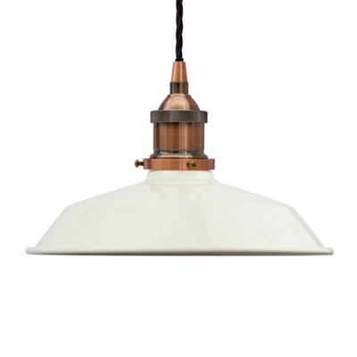 Clay White Small Trinity Metal Painted Dome Pendant Light With Antique Copper Lamp Holder And Black Twisted Cable - Se Home - image 1