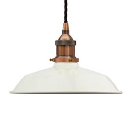 Clay White Small Trinity Metal Painted Dome Pendant Light With Antique Copper Lamp Holder And Black Twisted Cable - Se Home - thumbnail 1