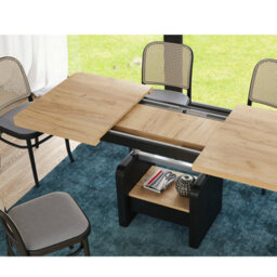 Heze Furniture Lotta 2 In 1 Extending Coffee / Dining Table 120-180Cm - Golden Craft Oak / Black - thumbnail 5