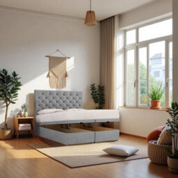 "Knight Sleep Athens End Opening Ottoman Bed Silver Plush 5Ft With Mattress & 24""headboard - King" - thumbnail 1