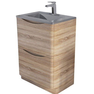 Plum&clay Eden Light Oak Floorstanding Vanity Unit With Grey Glass Basin (W)600mm - image 1