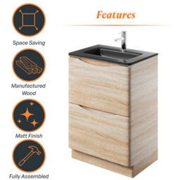 Plum&clay Eden Light Oak Floorstanding Vanity Unit With Grey Glass Basin (W)600mm - thumbnail 8