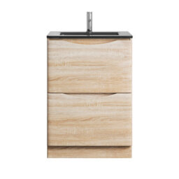 Plum&clay Eden Light Oak Floorstanding Vanity Unit With Grey Glass Basin (W)600mm - thumbnail 2