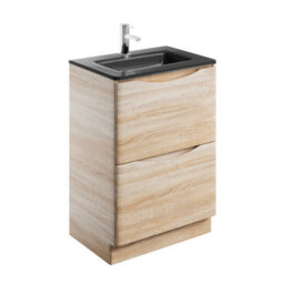 Plum&clay Eden Light Oak Floorstanding Vanity Unit With Grey Glass Basin (W)600mm - thumbnail 4
