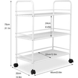 White Metal 75Cmx32Cmx60Cm Heavy Duty Metal 3 Tier Side Trolley Cart Shelf Rack Beauty Salon Bbq Hotpot - thumbnail 2