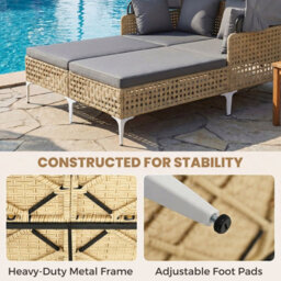 Costway Outdoor Daybed With Retractable Canopy Pe Rattan Wicker Double Lounger Bed-Grey - thumbnail 9