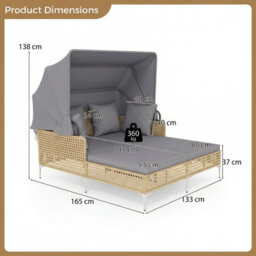 Costway Outdoor Daybed With Retractable Canopy Pe Rattan Wicker Double Lounger Bed-Grey - thumbnail 3
