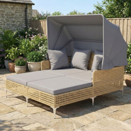 Costway Outdoor Daybed With Retractable Canopy Pe Rattan Wicker Double Lounger Bed-Grey - thumbnail 5
