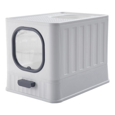 Living And Home White And Grey Cat Litter Box Kitten Litter Tray Pet Toilet With Lid And Scoop, 38Cm W X 51Cm D X 39Cm H - image 1