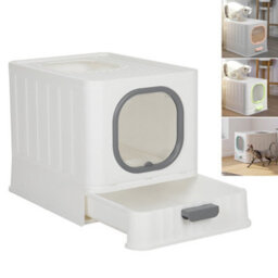 Living And Home White And Grey Cat Litter Box Kitten Litter Tray Pet Toilet With Lid And Scoop,  38Cm W X 51Cm D X 39Cm H - thumbnail 3